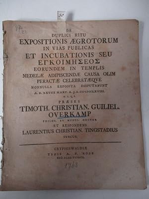De duplici ritu expositionis aegrotorum in vias publicas et incubationis seu enkoimeseos eorundem...