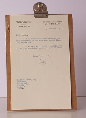 Seller image for T.L.s on the stationery of his residence at 26 Cadogan Gardens, London SW3, and dated 4 January 1957. T.L.s FROM MARSHAL OF THE ROYAL AIR FORCE LORD TEDDER for sale by Island Books