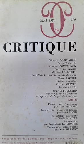 Image du vendeur pour Revue Critique n 396. mis en vente par Librairie Pique-Puces