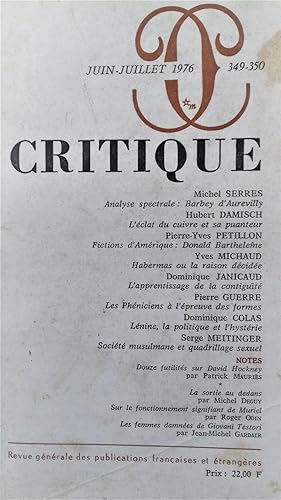 Image du vendeur pour Revue Critique n 349-350. mis en vente par Librairie Pique-Puces