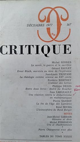 Seller image for Revue Critique n 367. for sale by Librairie Pique-Puces