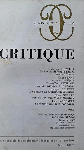Imagen del vendedor de Revue Critique n 356. a la venta por Librairie Pique-Puces
