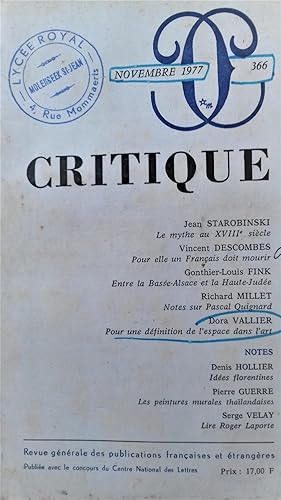 Immagine del venditore per Revue Critique n 366. venduto da Librairie Pique-Puces