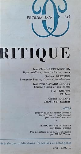 Immagine del venditore per Revue Critique n 345. venduto da Librairie Pique-Puces