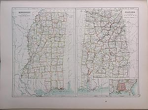 Imagen del vendedor de United States: Alabama and Mississippi a la venta por theoldmapman