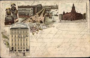 Bild des Verkufers fr Litho Hamburg Mitte Altstadt, Hauptpost, Hotel Sddeutscher Hof, Bergedorfder Str, Vierlnder Tracht - Inh: A u H Heider zum Verkauf von akpool GmbH