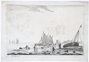 Beach scene with ketches and other fishing boats [set title: Inland Waterways] (strand met boten).