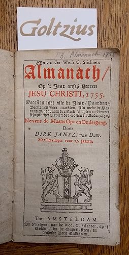 Almanach op 't Jaar onses Heeren Jesu Christi, 1755. Doorsien met alle de Jaar / Paarden / Beeste...