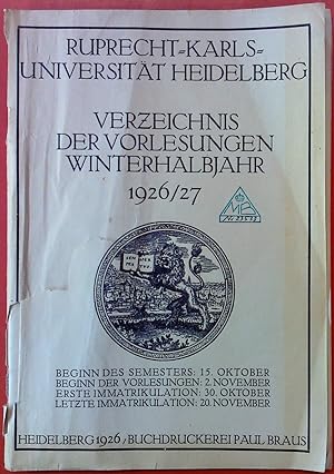Seller image for Verzeichnis der Vorlesungen Winterhalbjahr 1926/27. for sale by biblion2