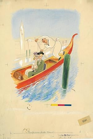 JOSEF MAUDER (1884 - 1969). Gondelfahrt in Venedig. Ein Paar sitzt in einer Gondel und wird von e...