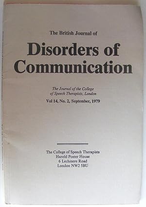 The British Journal Disorders of Communication Volume 14 No 2 September 1979