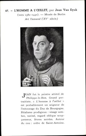 Seller image for Knstler Ansichtskarte / Postkarte Van Eyck, Jean, L'Homme a l'Oeillet, Portrait von einem Mann for sale by akpool GmbH