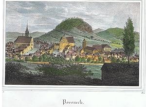 Poesneck, ( Pösnek ) heute Stadtteil von Wunsdorf ( Greiz ), Lithographie, koloriert aus Sachsens...