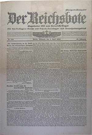 Seller image for Der Reichsbote. 48. Jahrgang Nr. 138. Berlin, Mittwoch, den 7. April 1920. for sale by Rotes Antiquariat