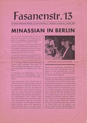 Seller image for Fasanenstr.13 - (Mitteilungsblatt der) Galerie Springer. Nr.1. Mrz 1968. (Ausstellung) Minassian. for sale by Antiquariat Schwarz & Grmling GbR