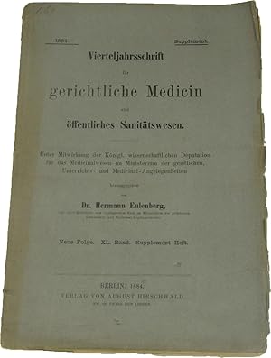 Bild des Verkufers fr Vierteljahresschrift fr gerichtliche Medicin und ffentliches Sanittswesen. Neue Folge. 20. Band. Supplement-Heft., zum Verkauf von Versandantiquariat Hbald