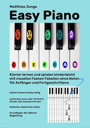 Seller image for Easy Piano : Klavier lernen und spielen kinderleicht mit visuellen Tasten-Tabellen ohne Noten fr Anfnger und Fortgeschrittene for sale by AHA-BUCH GmbH