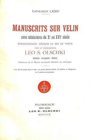 Bild des Verkufers fr Catalogue LXXIV Manuscrits Sur Velin avec miniatures du Xe au XVIe siecle Soigneusement Decrits et Mis en Vente zum Verkauf von WeBuyBooks