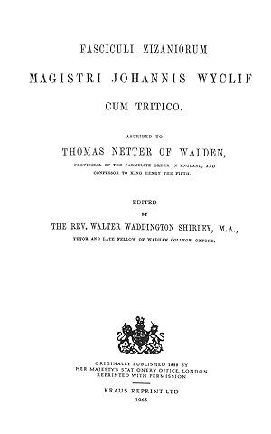 Bild des Verkufers fr Fasciculi Zizaniorum Magistri Johannis Wyclif Cum Tritico Chronicles and Memorials of Great Britain and Ireland During the Middle Ages V zum Verkauf von WeBuyBooks