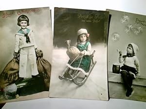Prosit Neujahr !. Set 3 x Nostalgische Glückwunsch AK s/w / coloriert. gel. 1908 u. 12. Nostalgie...