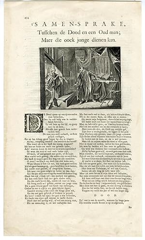 Antique Print-DEATH-OLD MAN-SKELETON-COFFIN-Jacob Cats-c.1700