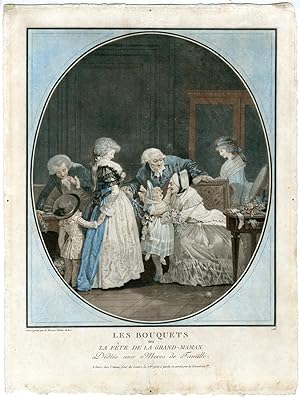 2 Rare Antique Prints-FAMILY MEETING-NEW YEAR-BIRTHDAY-Debucourt-1787