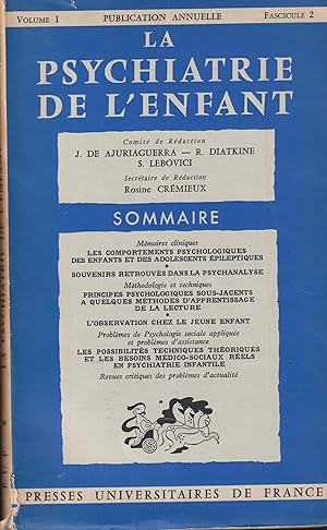 Imagen del vendedor de La Psychiatrie de l'Enfant. - Volume I - Fascicule 2 a la venta por PRISCA