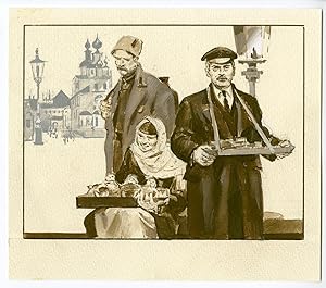 Antique Drawing-RUSSIAN SALESMEN-PEDLARS-Anonymous-20th.c.