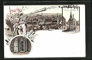 Bild des Verkäufers für Lithographie Nürnberg, Schöner Brunnen, Eiserne Jungfrau, Ortsansicht zum Verkauf von Bartko-Reher