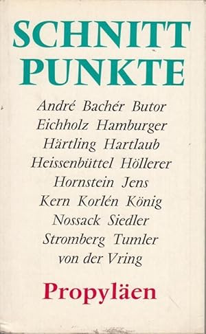 Bild des Verkufers fr Schnittpunkte. Eine Dokumentation der Berlin-Stiftung fr Sprache und Literatur. - Im Inhalt der ' doppelte ' Berliner Boden in Texten und Dokumentationen von Dieter Hildebrandt, Peter Hrtling, Ingrid Bacher, Marianne Eichholz, Michael Hamburger, Georg von der Vring, Wolf Jobst Siedler, Michel Butor, Alfred Kern, Erika von Hornstein, Geno Hartlaub, Barbara Knig, Kyra Stromberg, Robert Andr, Franz Tumler, Walter Jens, Hans Erich Nossack, Walter Hllerer, Helmut Heissenbttel, Gustav Korln. zum Verkauf von Antiquariat Carl Wegner