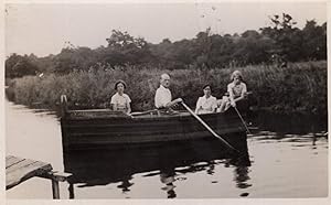 Bored On Rowing Boat Fishing Miserable Antique Real Photo Postcard