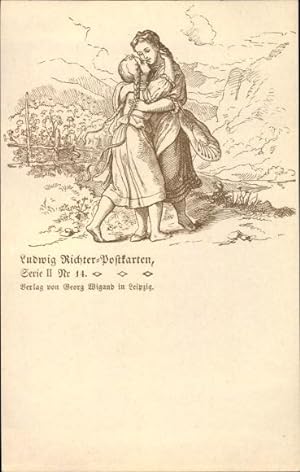 Künstler Ansichtskarte / Postkarte Richter, Ludwig, Frau und Mädchen umarmen sich, Serie II Nr. 14