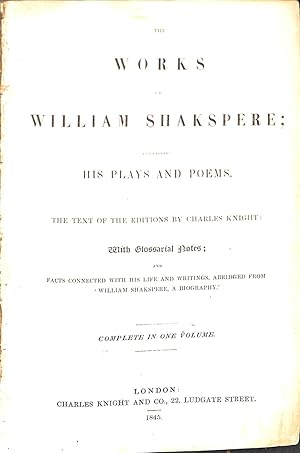Bild des Verkufers fr The Works of William Shakespere Containing His Plays and Poems Complete in One Volume zum Verkauf von WeBuyBooks