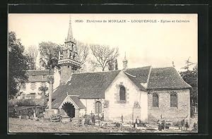 Carte postale Locquénolé, Eglise et Calvaire