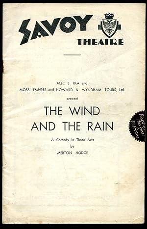 Imagen del vendedor de The Wind and the Rain | Souvenir Theatre Programme Performed at Savoy Theatre, Savoy Court, Strand, London a la venta por Little Stour Books PBFA Member