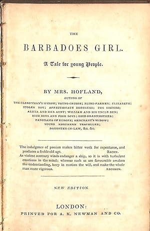 Image du vendeur pour The Barbadoes Girl A Tale for Young People mis en vente par WeBuyBooks