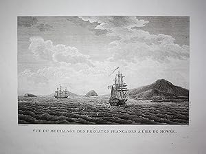 "Vue de Mouillage des fregates francaises a l'ile de Mowée" - Maui Island Hawaii Pacific Ocean Am...