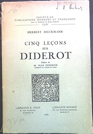 Bild des Verkufers fr Cinq lecons sur Diderot. Socit de publications romanes et francaises LXIV zum Verkauf von books4less (Versandantiquariat Petra Gros GmbH & Co. KG)