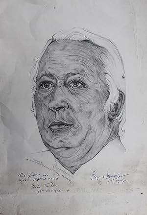 Large Pencil Portraits of Edward Heath and Lord Carington Signed on Concorde at Mach 2.0 by Brian...