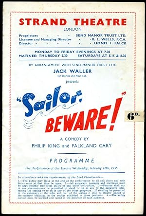 Image du vendeur pour Sailor Beware | Souvenir Theatre Programme Performed at Strand Theatre, Aldwych, Strand, London mis en vente par Little Stour Books PBFA Member