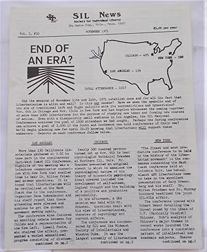 Bild des Verkufers fr SIL (Society for Individual Liberty) News (Vol. 2 #10 - November 1971) (Newsletter) zum Verkauf von Bloomsbury Books