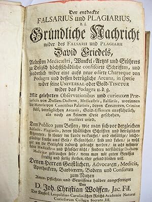 Bild des Verkufers fr Der entdeckte Falsarius und Plagiarius, d. i. Gru?ndliche Nachricht wider des Falsarii und Plagiarii David Friedels, zum Verkauf von Antiquariat H. Carlsen