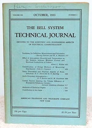 Immagine del venditore per The Bell System Technical Journal Volume XII October, 1933 Number 4 venduto da Argyl Houser, Bookseller