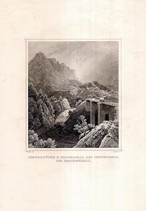 Imagen del vendedor de Staubrcke u. Wasserfall bei Jettenberg, bei Reichenhall. Stahlstich-Ansicht von Poppel nach Wrthle. a la venta por Antiquariat Dennis R. Plummer