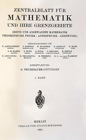 Zentralblatt für Mathematik und ihre Grenzgebiete (Reine und angewandte Mathematik, theoretische ...