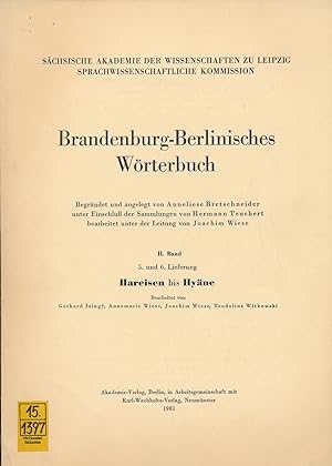 Bild des Verkufers fr Brandenburg-Berlinisches Wrterbuch,II. Band, 5. und 6. Lieferung, Hyne bis Hareisen;II. Band, 5. und 6. Lieferung, Hyne bis Hareisen zum Verkauf von Antiquariat Kastanienhof