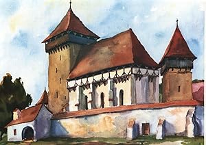 Image du vendeur pour Stejeris - Probstdorf (Kreis Sibiu) Kirchenburg in Siebenbrgen,Kunstdruck nach einem Aquarell. mis en vente par Antiquariat Kastanienhof