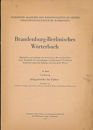 Bild des Verkufers fr Brandenburg-Berlinisches Wrterbuch,II. Band, 9. Lieferung, Klppelstcke bis krhen zum Verkauf von Antiquariat Kastanienhof