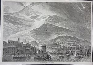 Orig. Holzstich: Der Ausbruch des Vesuv, von Torre del Greco aus.