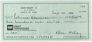 Alex Haley Signed Check